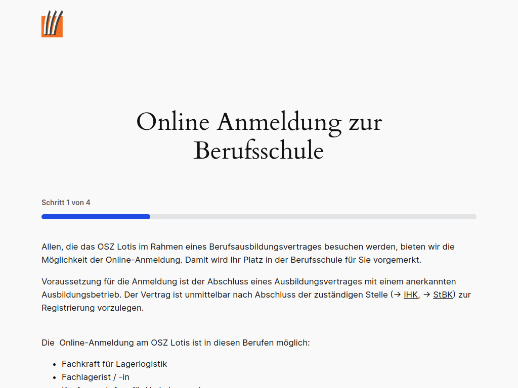 Website von OSZ Lotis in Berlin