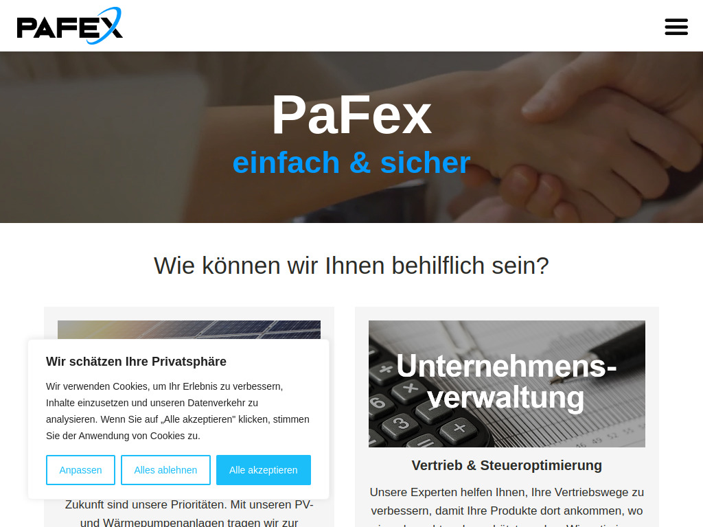 Website von PaFex Ltd. in Landsberg am Lech