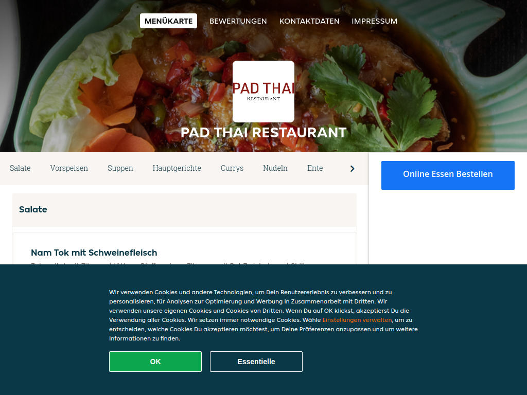 Website von Pad Thai Restaurant - Essen online bestellen in Dietikon in Dietikon