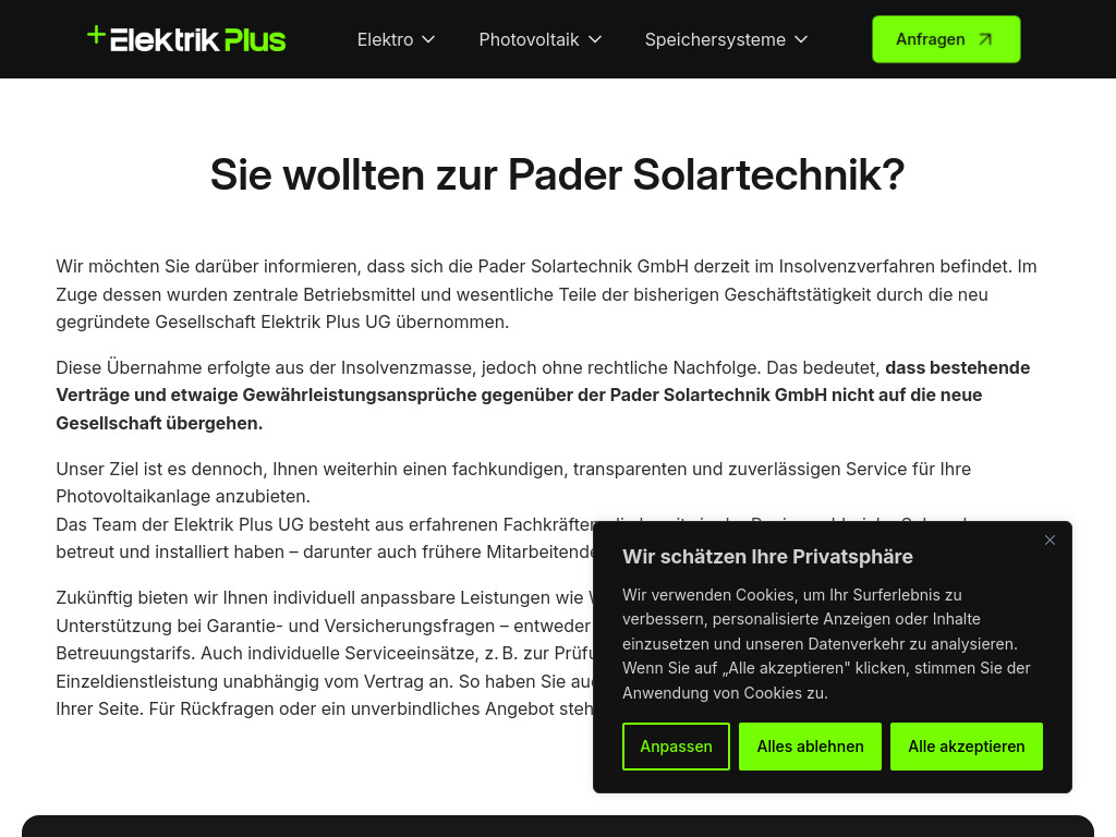 Website von Elektrik Plus UG