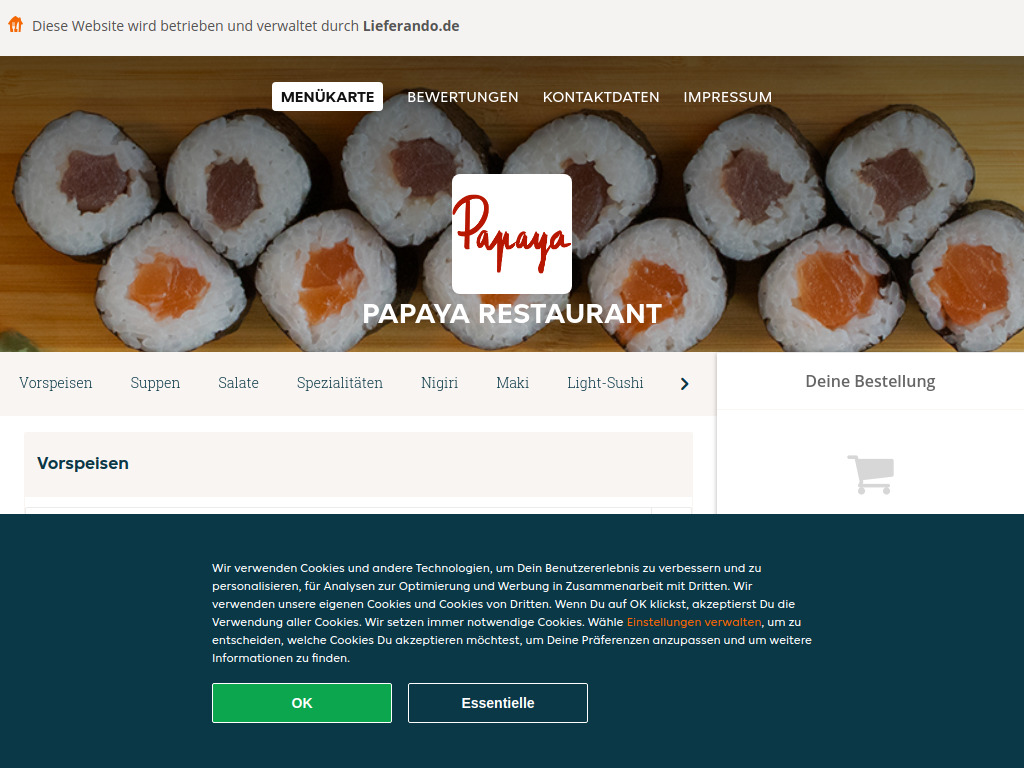 Website von Papaya Restaurant - Essen online bestellen in Winnenden in Winnenden