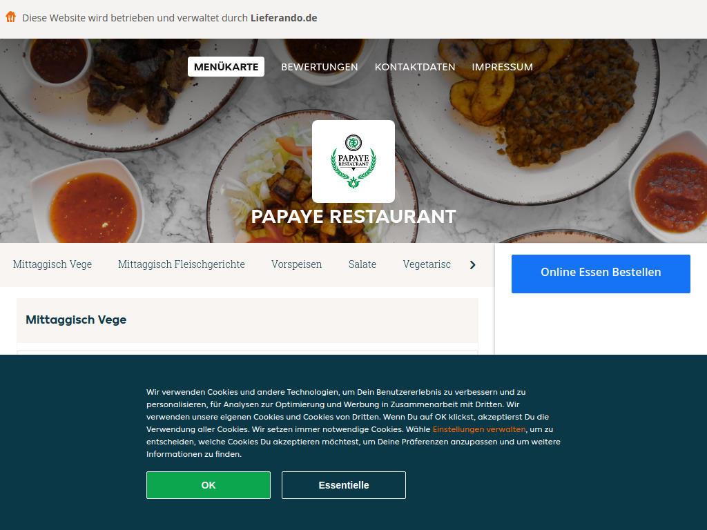 Website von Papaye Restaurant - Essen online bestellen in Hamburg