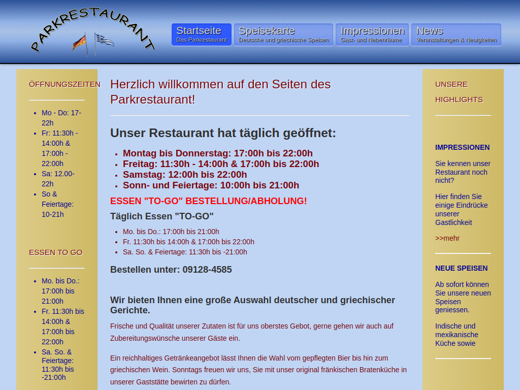 Website von Parkrestaurant Feucht in Feucht