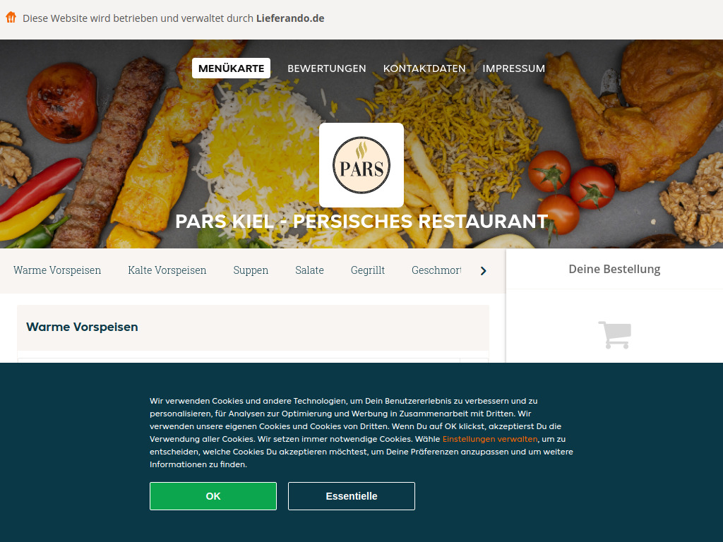 Website von Pars Kiel - Persisches Restaurant - Essen online bestellen in Kiel in Kiel