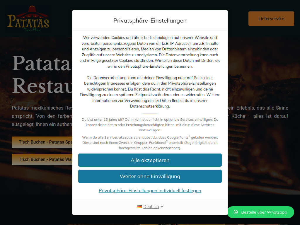 Website von Restaurant Patatas Spandau in Berlin