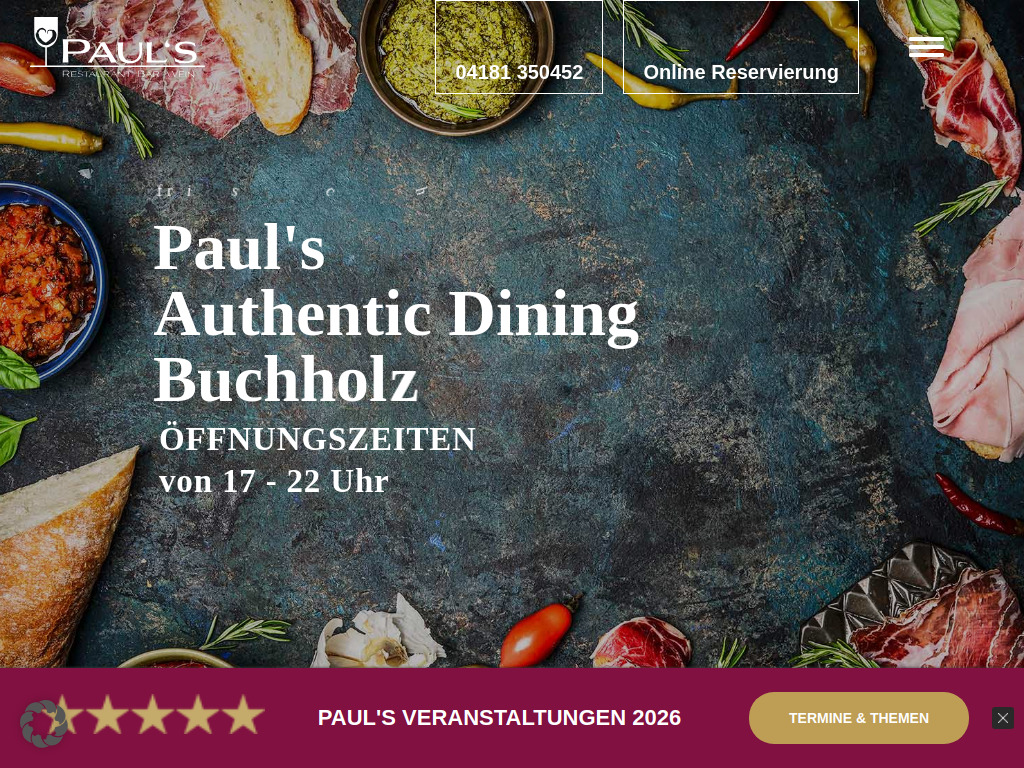 Website von Paul's Restaurant • Bar • Wein in Buchholz in der Nordheide