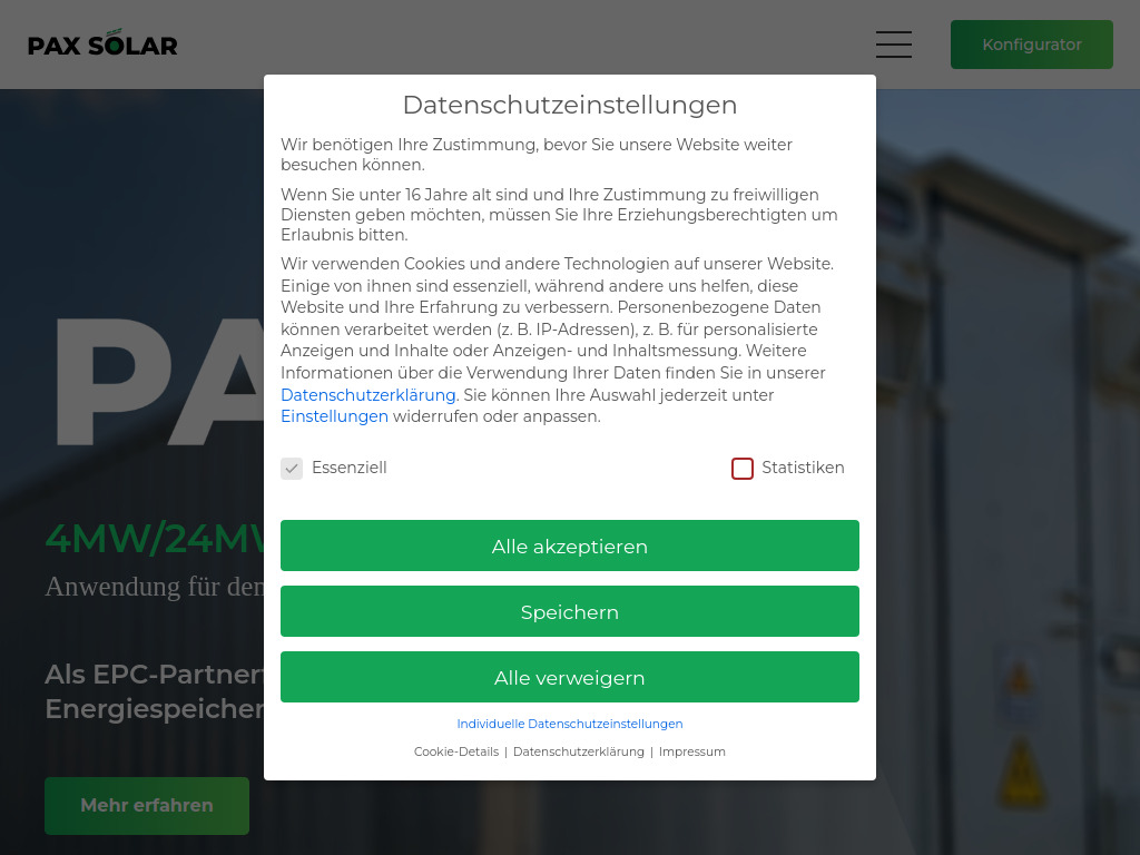 Website von Pax Solar GmbH in Frankfurt am Main