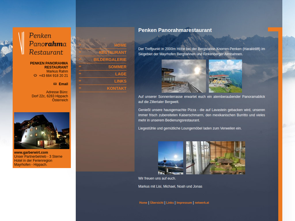 Website von Penken Panorahmarestaurant in Hippach