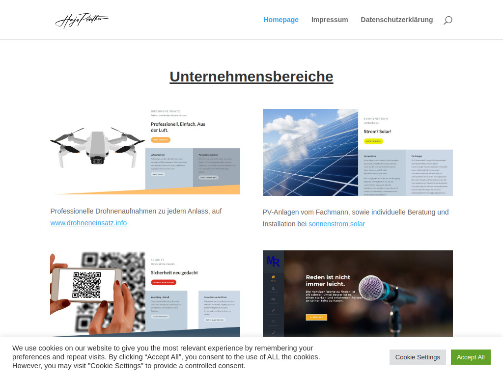 Website von Penther Unternehmensbereiche in Hannover