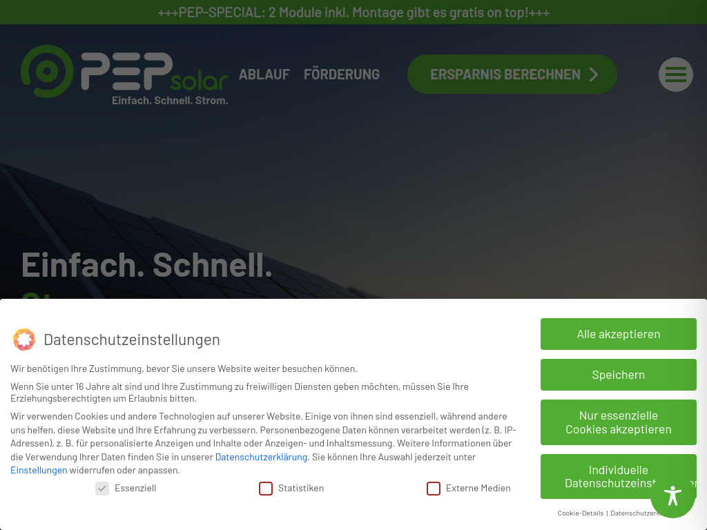 Website von PEP Solar GmbH in Stahnsdorf