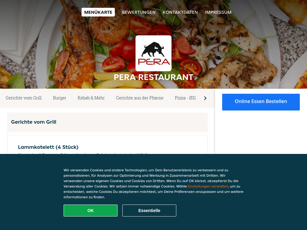 Website von Pera Restaurant - Essen online bestellen in Höri in Höri