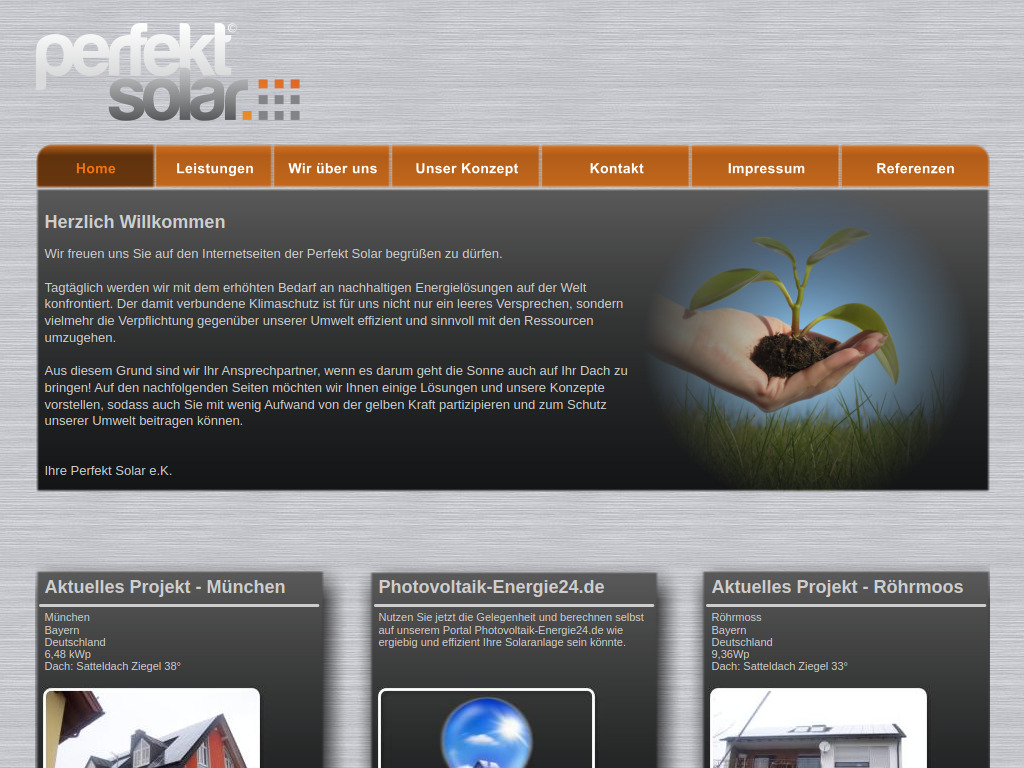 Website von Perfekt Solar GmbH