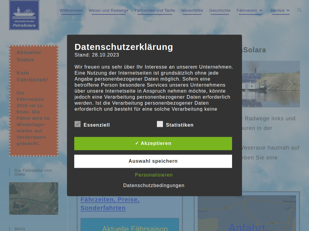 Website von Fährverein Hävern - Windheim e.V. in Petershagen