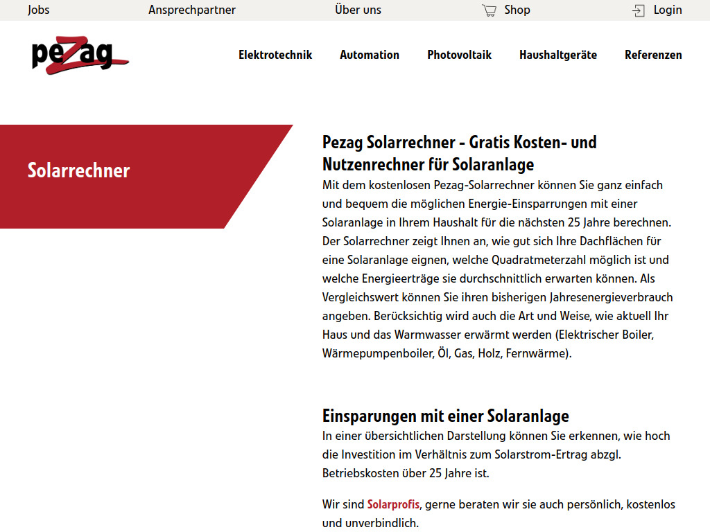 Website von Pezag Elektro AG in Bischofszell