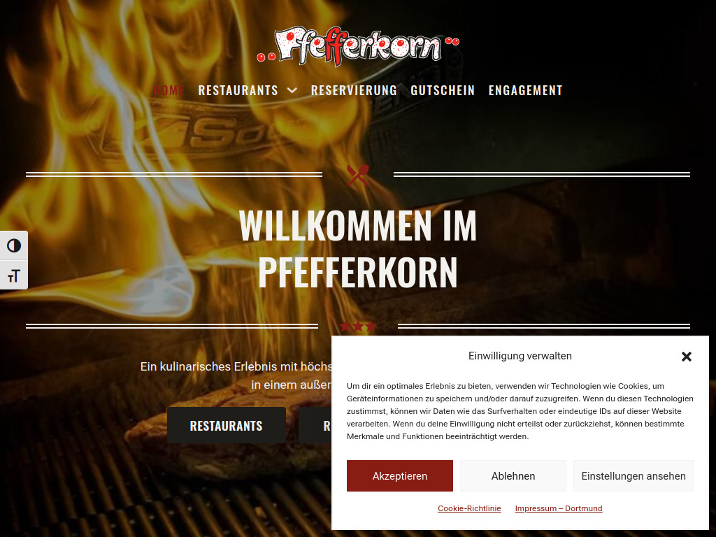 Website von Pfefferkorn Restaurants