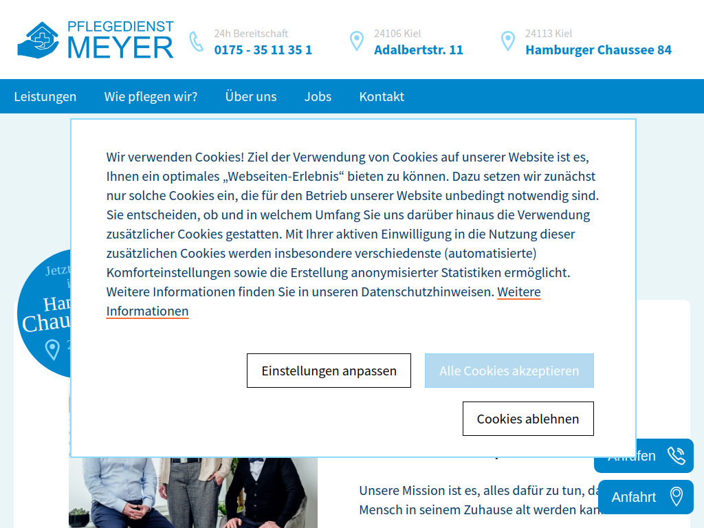 Website von Pflegedienst Meyer in Kiel