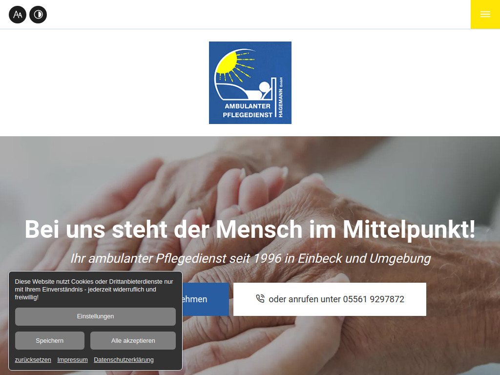 Website von Ambulanter Pflegedienst Hagemann GmbH in Einbeck