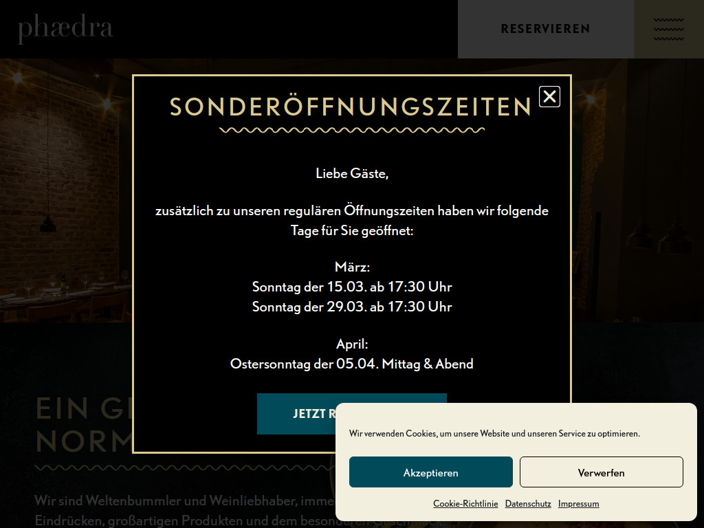 Website von Restaurant phaedra in Köln