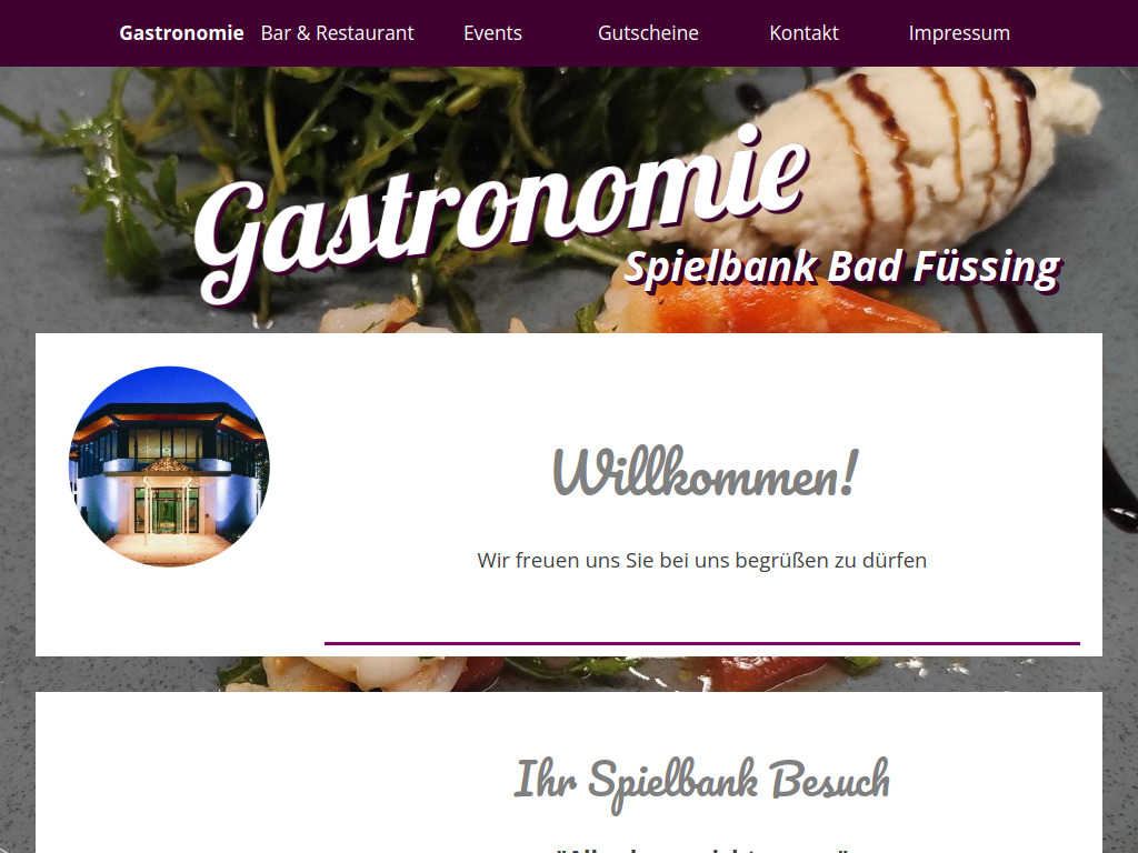 Website von Gastronomie in der Bayerischen Spielbank Bad Füssing GmbH in Bad Füssing