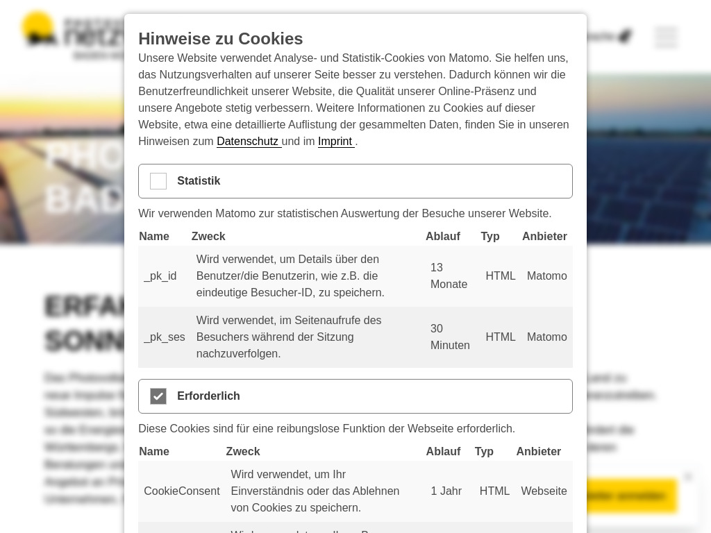 Website von Photovoltaik-Netzwerk Baden-Württemberg e.V. in Karlsruhe