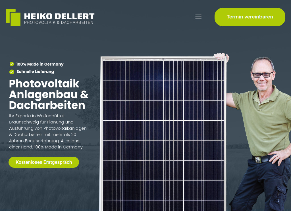 Website von Photovoltaik Dellert in Hornburg