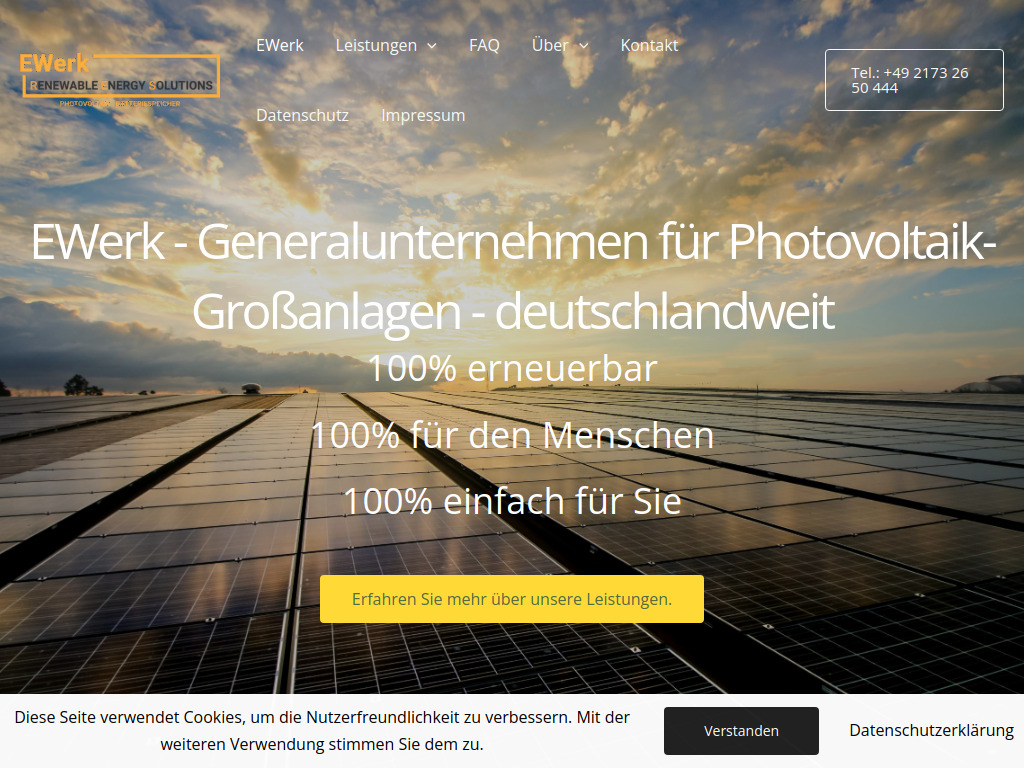 Website von EWerk Gesellschaft für erneuerbare Energie mbH in Monheim am Rhein