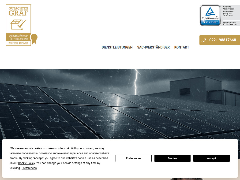 Website von Photovoltaik Gutachter Graf GmbH in Lohmar