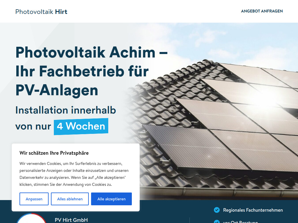 Website von PV Hirt GmbH in Achim