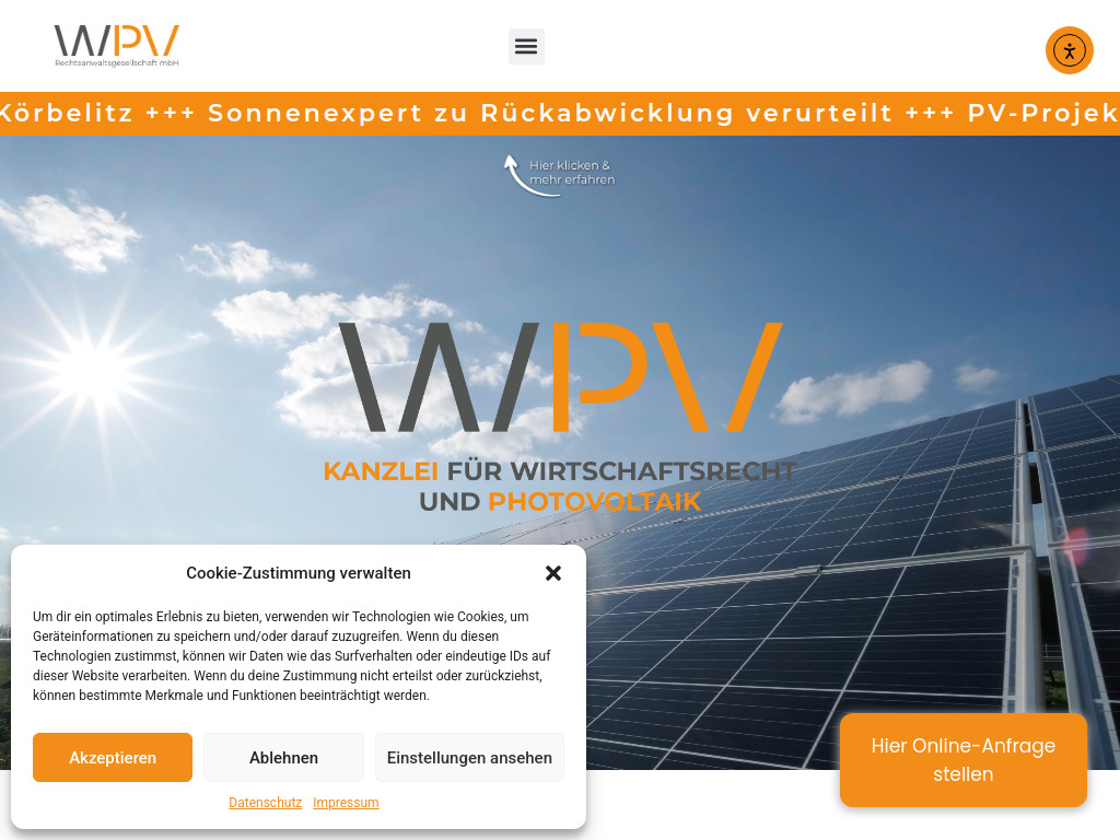 Website von WPV Rechtsanwaltsgesellschaft mbH in Würzburg