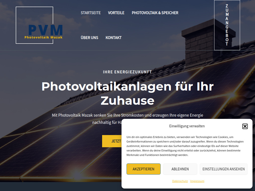 Website von Photovoltaik Mazak in Bergrheinfeld