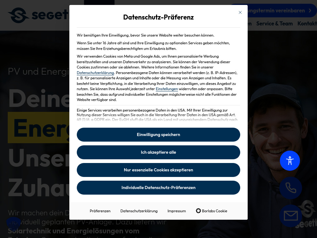 Website von Elektrotechnik Segeth GmbH in Oberhausen/Kreut
