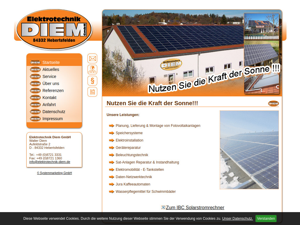 Website von Elektrotechnik Diem GmbH in Hebertsfelden