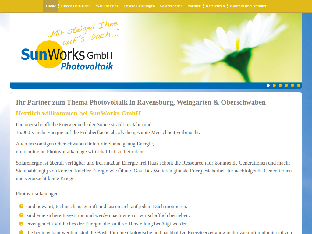 Website von SunWorks GmbH in Ravensburg
