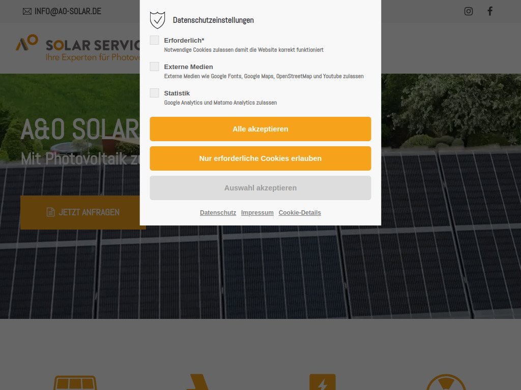 Website von A&O Solar Services GmbH in Ahlen