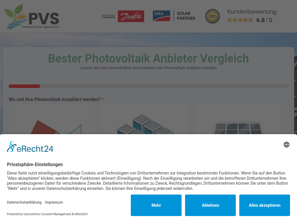 Website von PVS - Ihr Photovoltaik Spezialist in Lage
