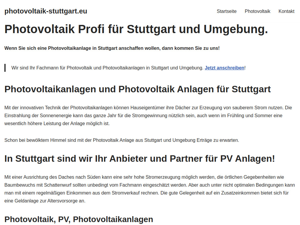 Website von Photovoltaik Profi für Stuttgart: Solaranlagen & Photovoltaikanlagen.