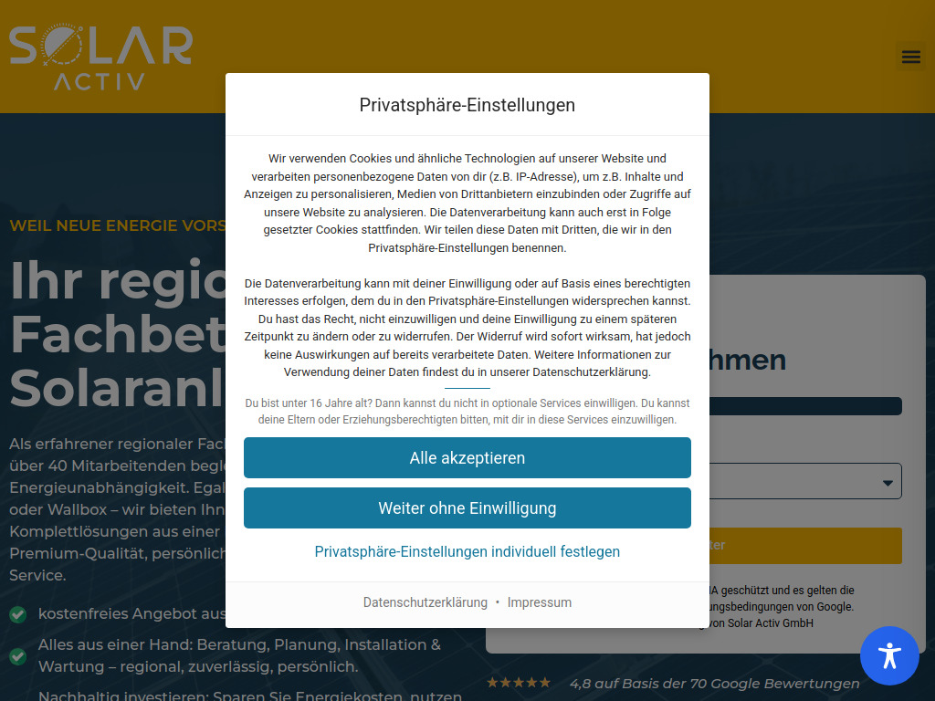 Website von Solar Activ GmbH in Durmersheim