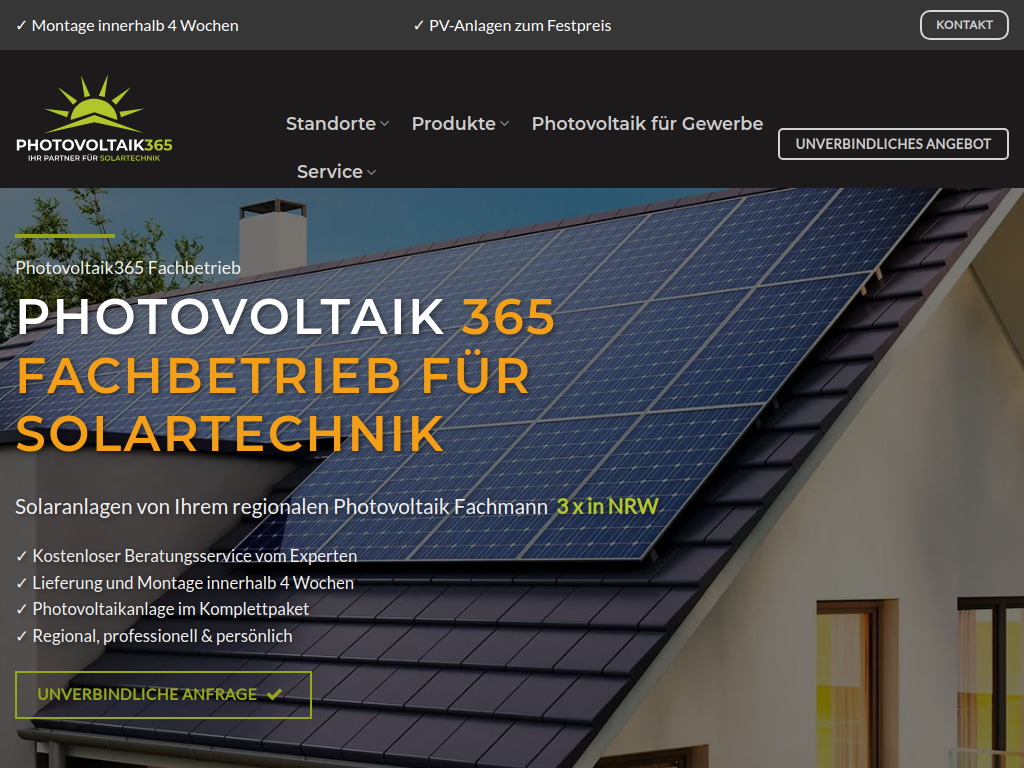 Website von Photovoltaik365 in Ahlen