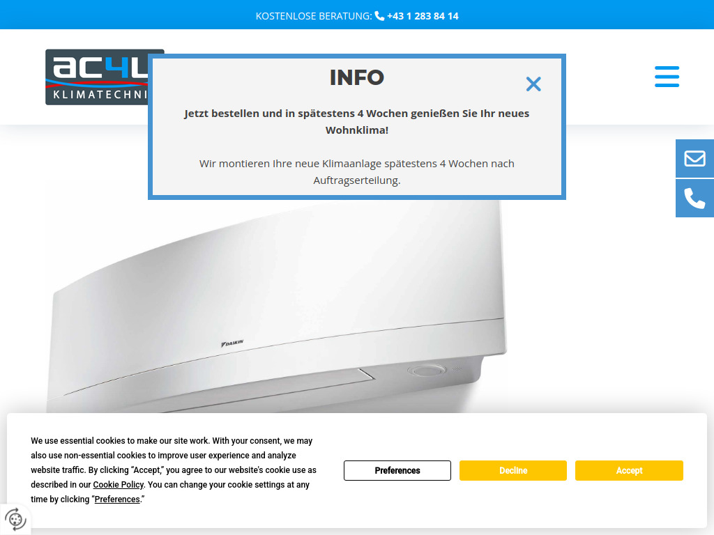 Website von ac4u Klimageräte Handels GmbH in Wien