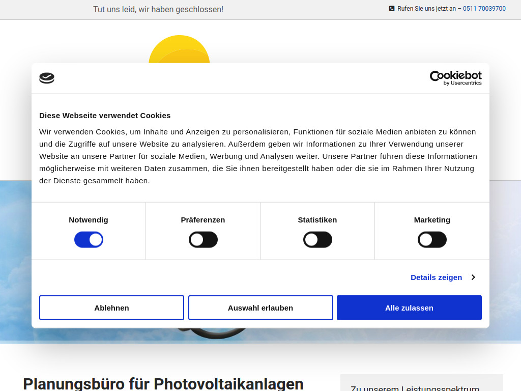 Website von Planungsbüro für Photovoltaikanlagen GmbH in Hannover