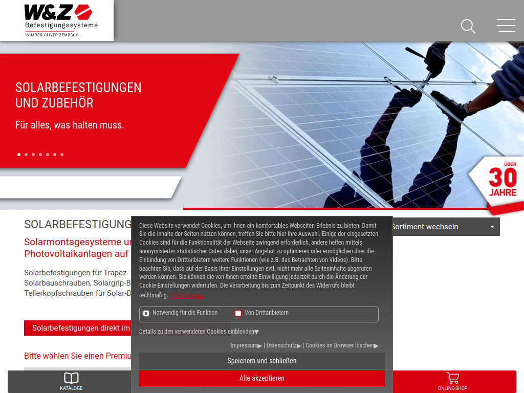 Website von W&Z Befestigungssysteme in Schweinfurt