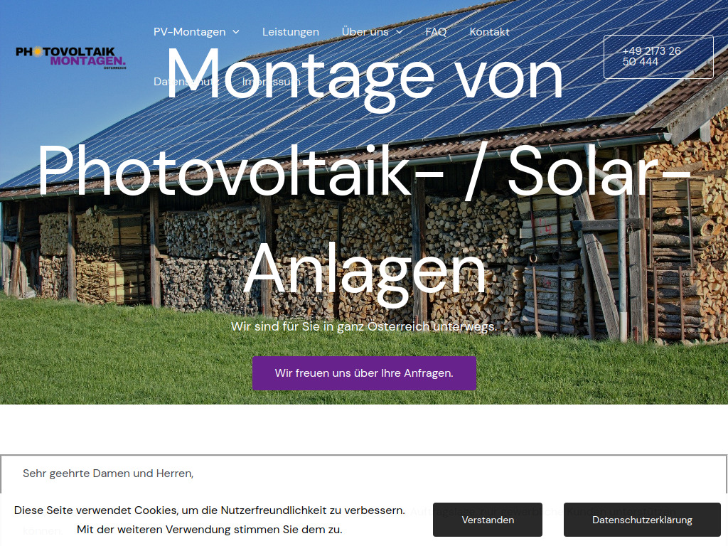 Website von SOLARMONTAGEN - Partner der Photovoltaikbranche in Monheim am Rhein
