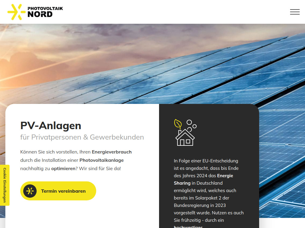 Website von Photovoltaik Nord GmbH in Schneverdingen