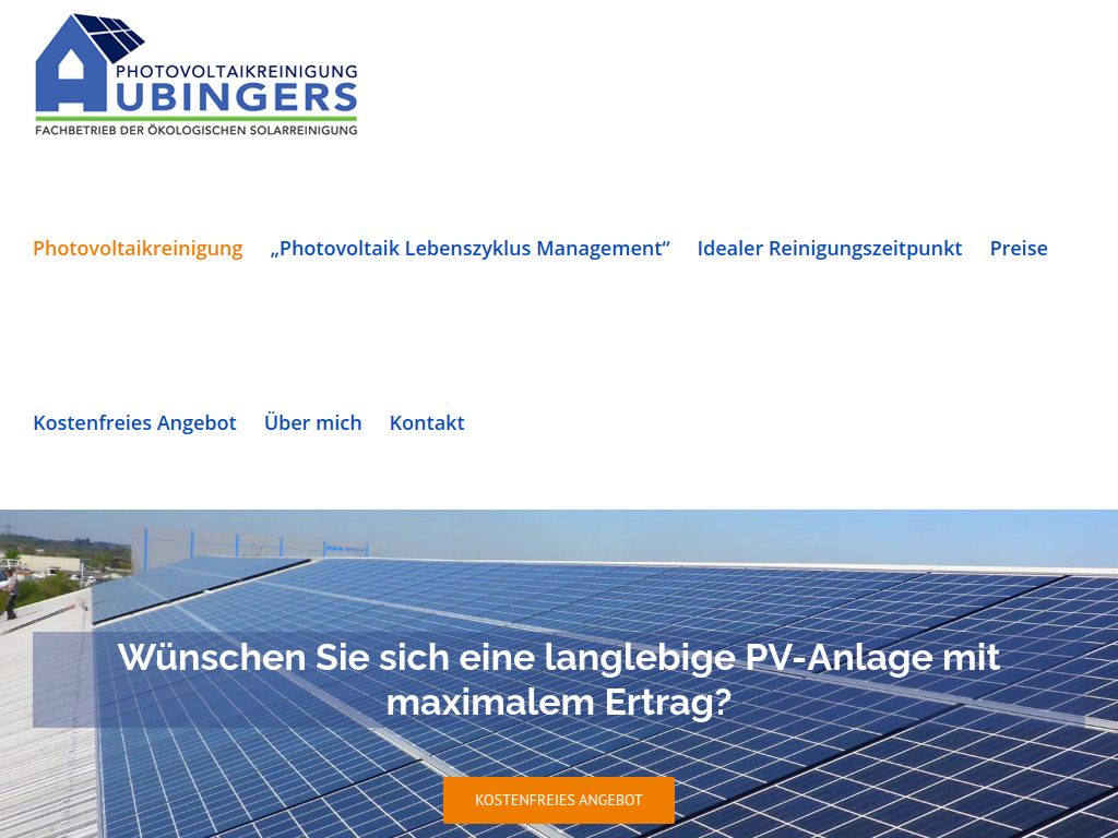 Website von Photovoltaikreinigung Aubingers in München