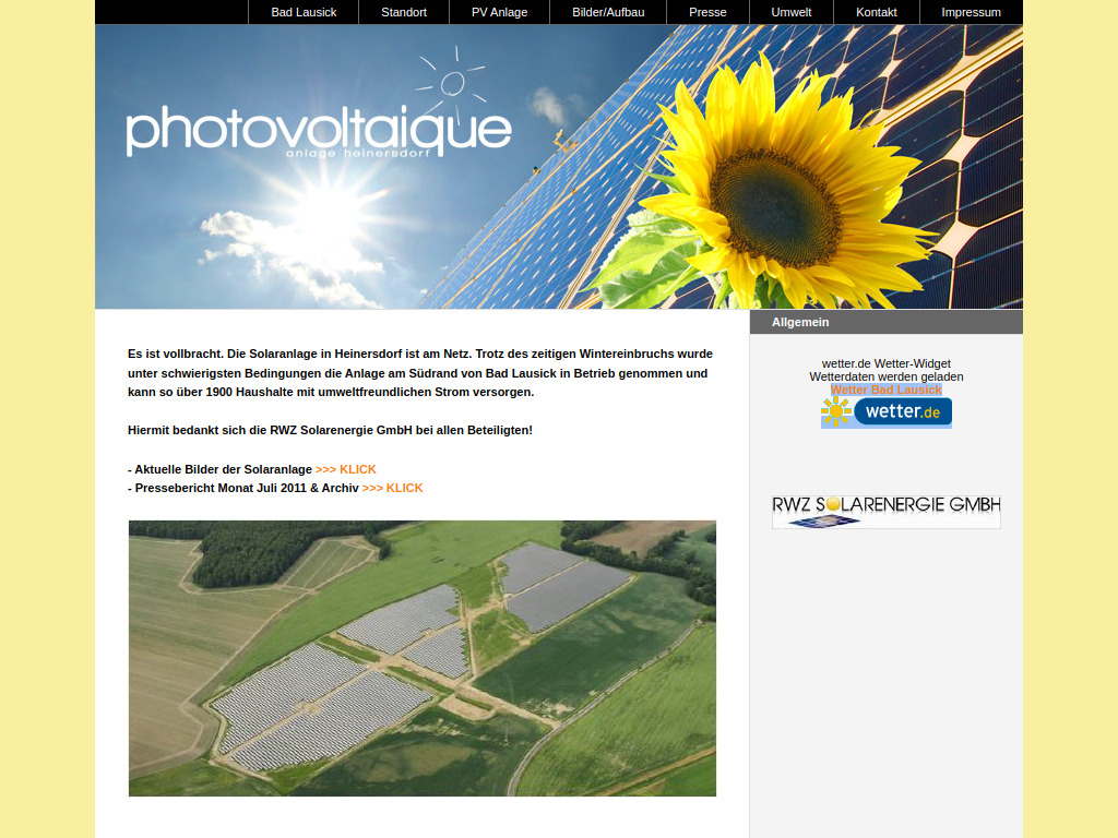 Website von RWZ Solarenergie GmbH in Bad Lausick