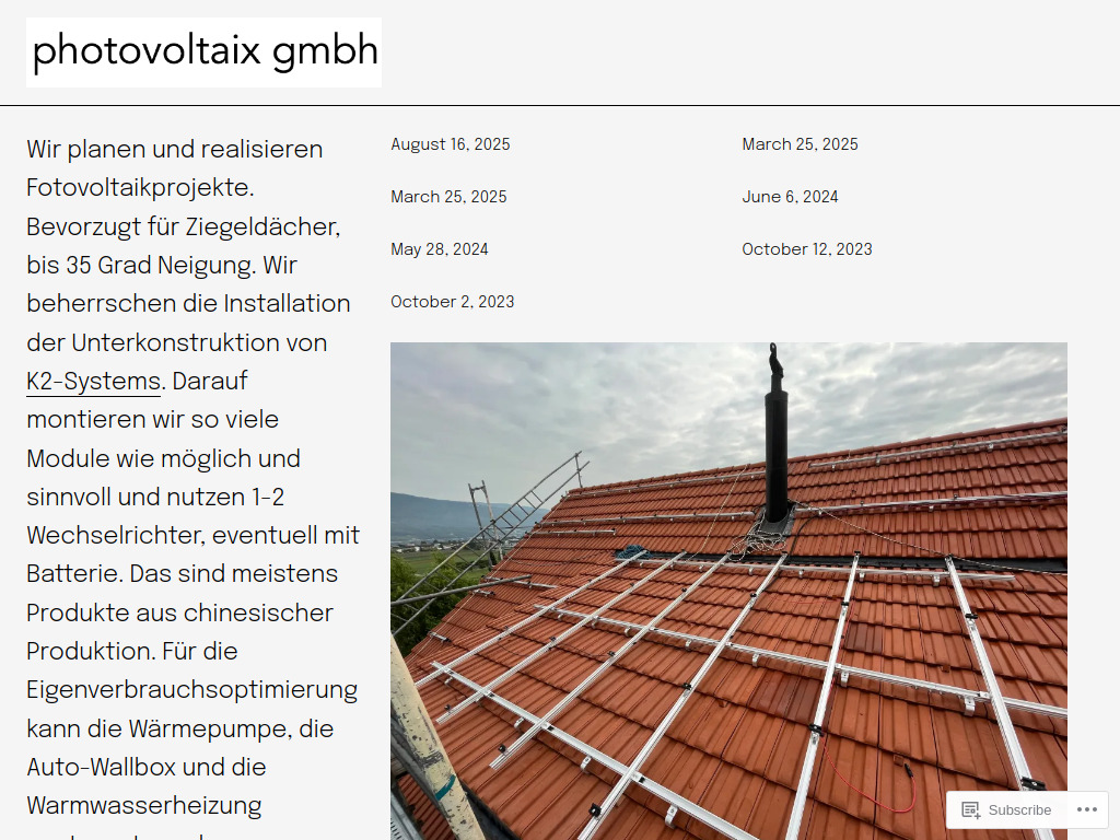 Website von photovoltaix gmbh