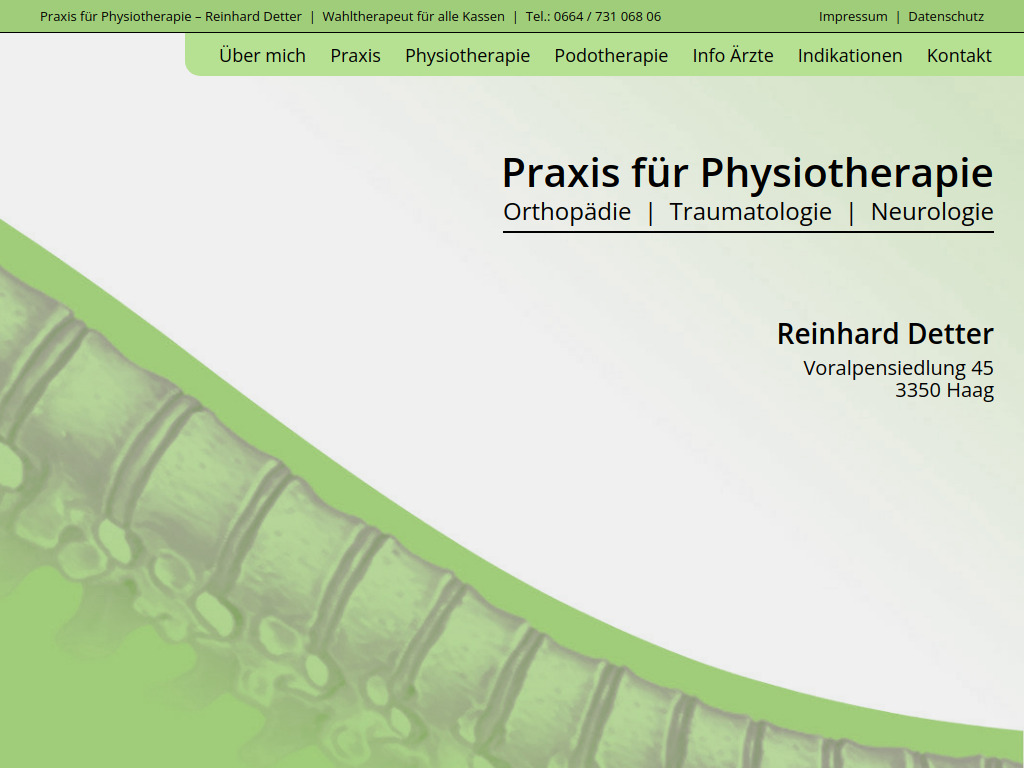 Website von Praxis für Physiotherapie - Reinhard Detter in Haag