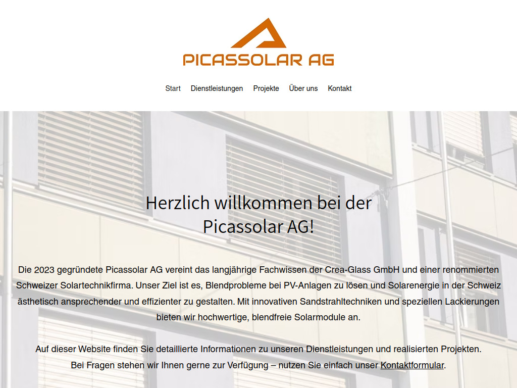 Website von Picassolar AG in Unterseen