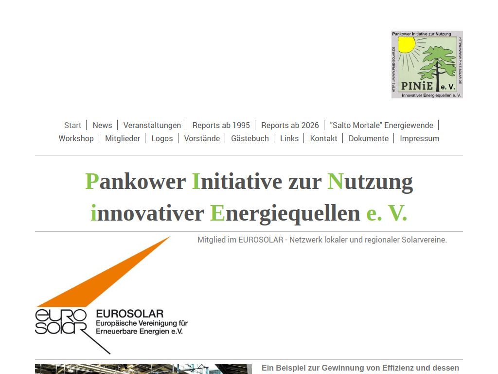 Website von PINiE e. V. in Berlin