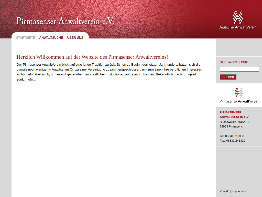 Website von Pirmasenser AnwaltVerein e.V. in Pirmasens
